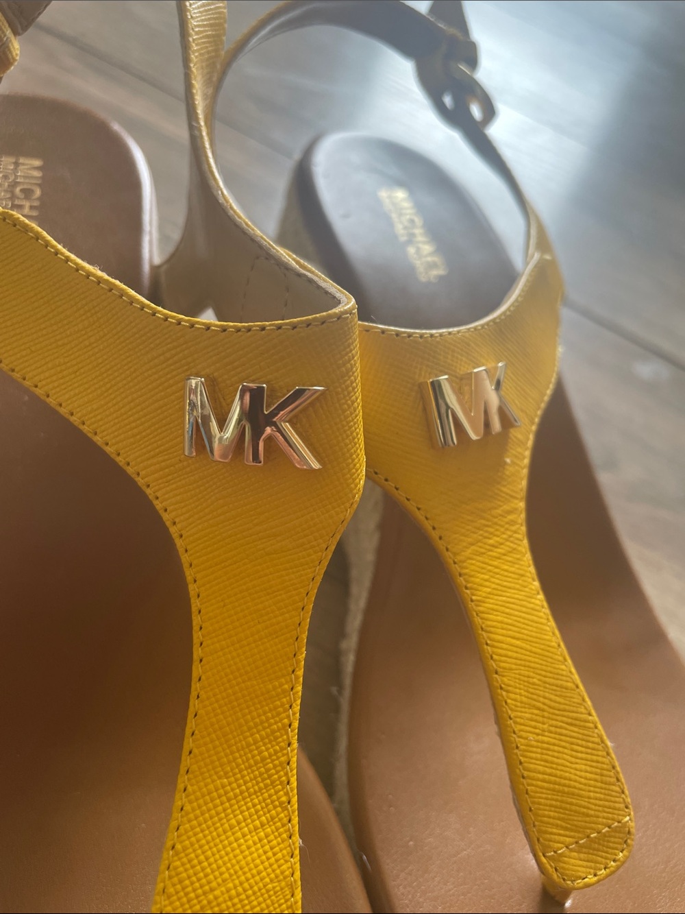 Michael Kors Yellow Leather Espadrille Wedge Sandals - Picture 4 of 9